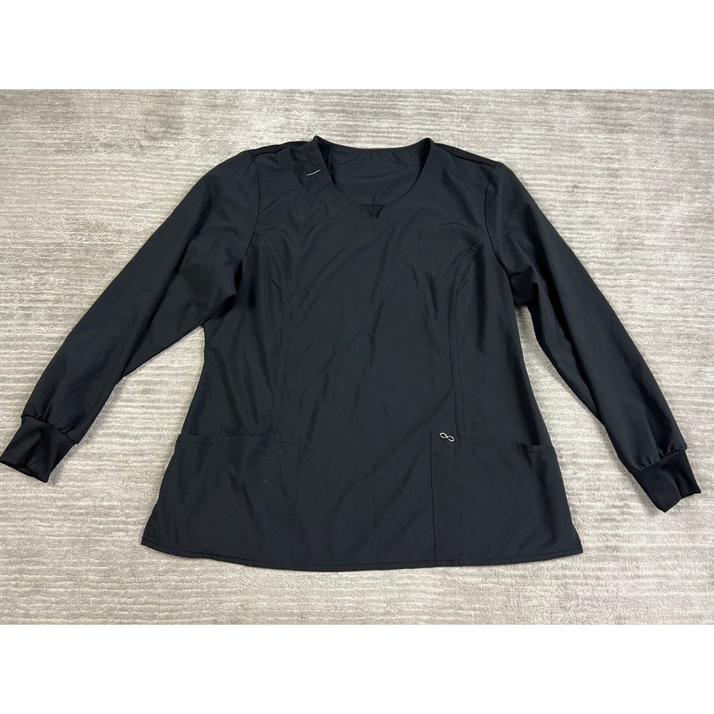 Cherokee Infinity Scrub Top Womens 2XL Black CK781A Long Sleeve V-Neck Rib Cuffs
